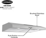 Cosmo 5U30 30 in. Under Cabinet Range Hood with Ducted / Ductless Convertible Slim Kitchen Over Stove Vent, 3 Speed Exhaust Fan, Reusable Filter, LED Lights in Stainless Steel