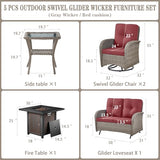 Patio Wicker Chairs Swivel Rocker – Outdoor Swivel Rocking Chairs Set of 2 with Rattan Side Table, Patio Swivel Glider Chair 3 Piece Patio Furniture Sets for Deck Porch Pool Brown/Blue